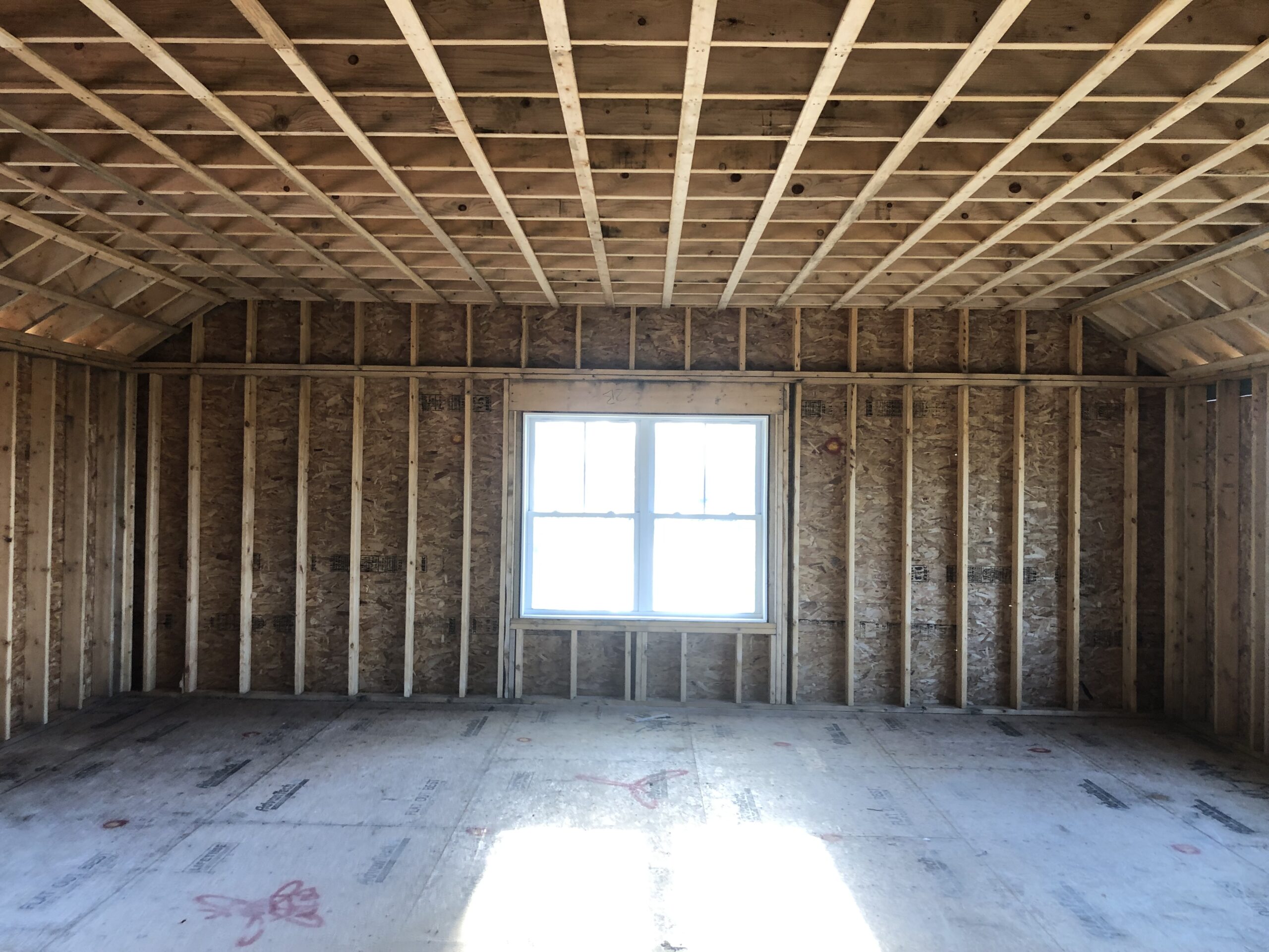 Family room framing showing new construction window